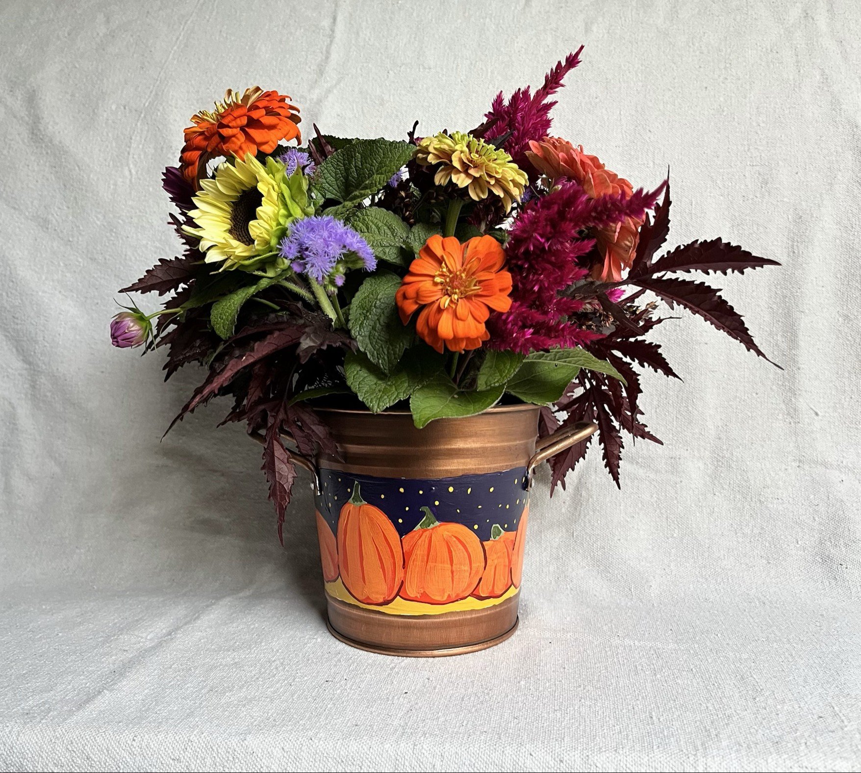 Hand Painted Pumpkin Patch Decorative Tin