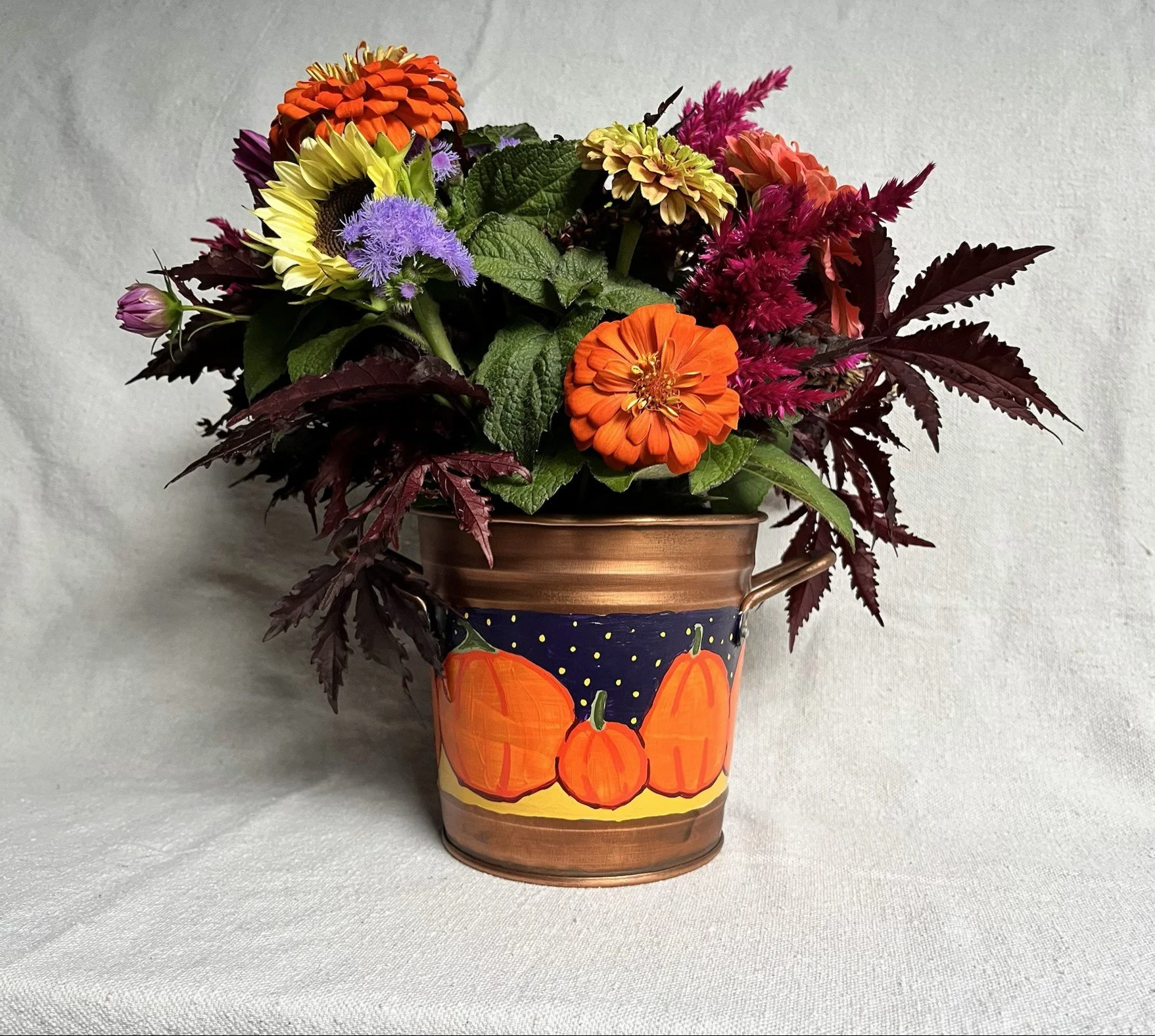 Hand Painted Pumpkin Patch Tin Pail