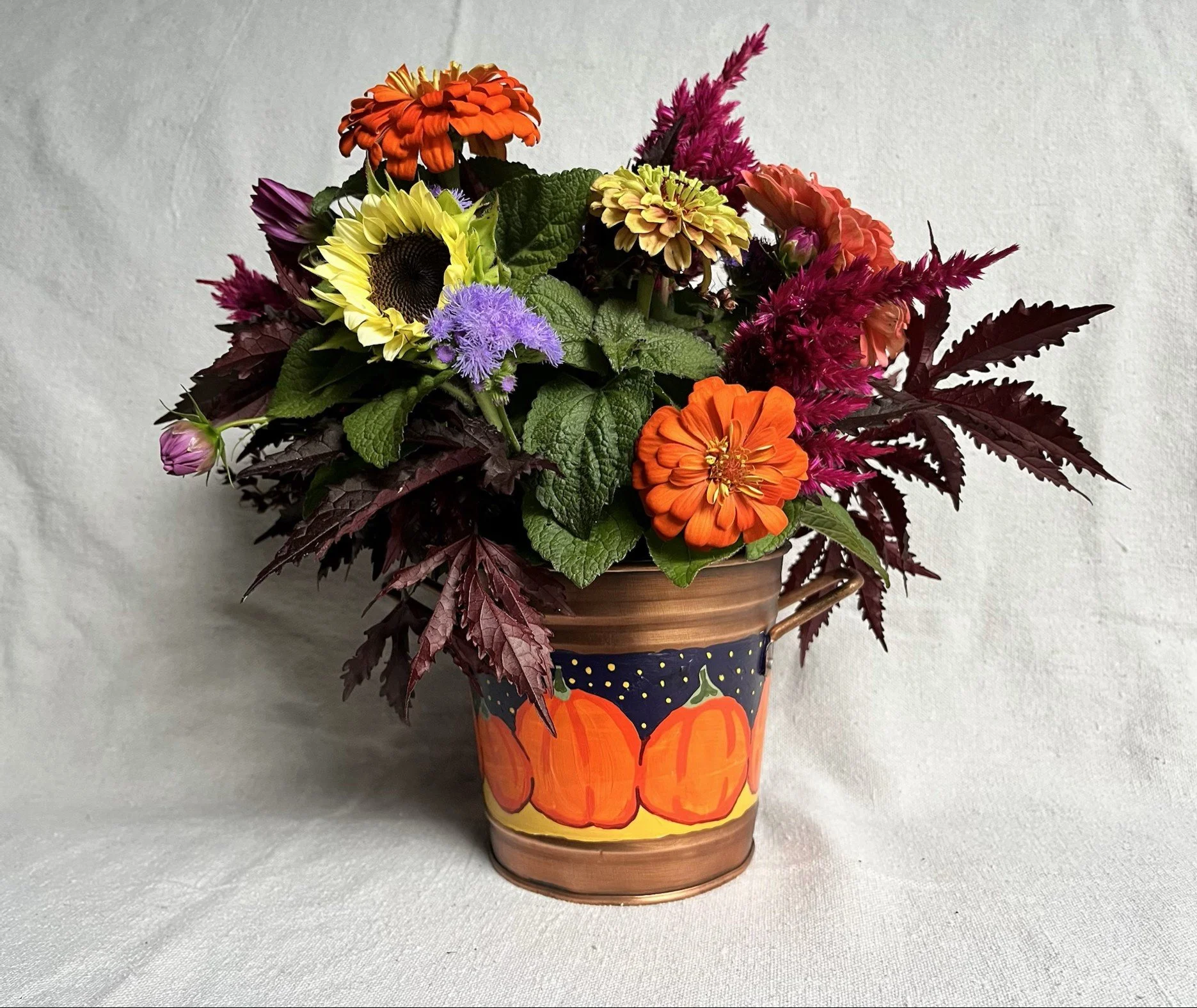 Hand Painted Pumpkin Patch Tin Pail
