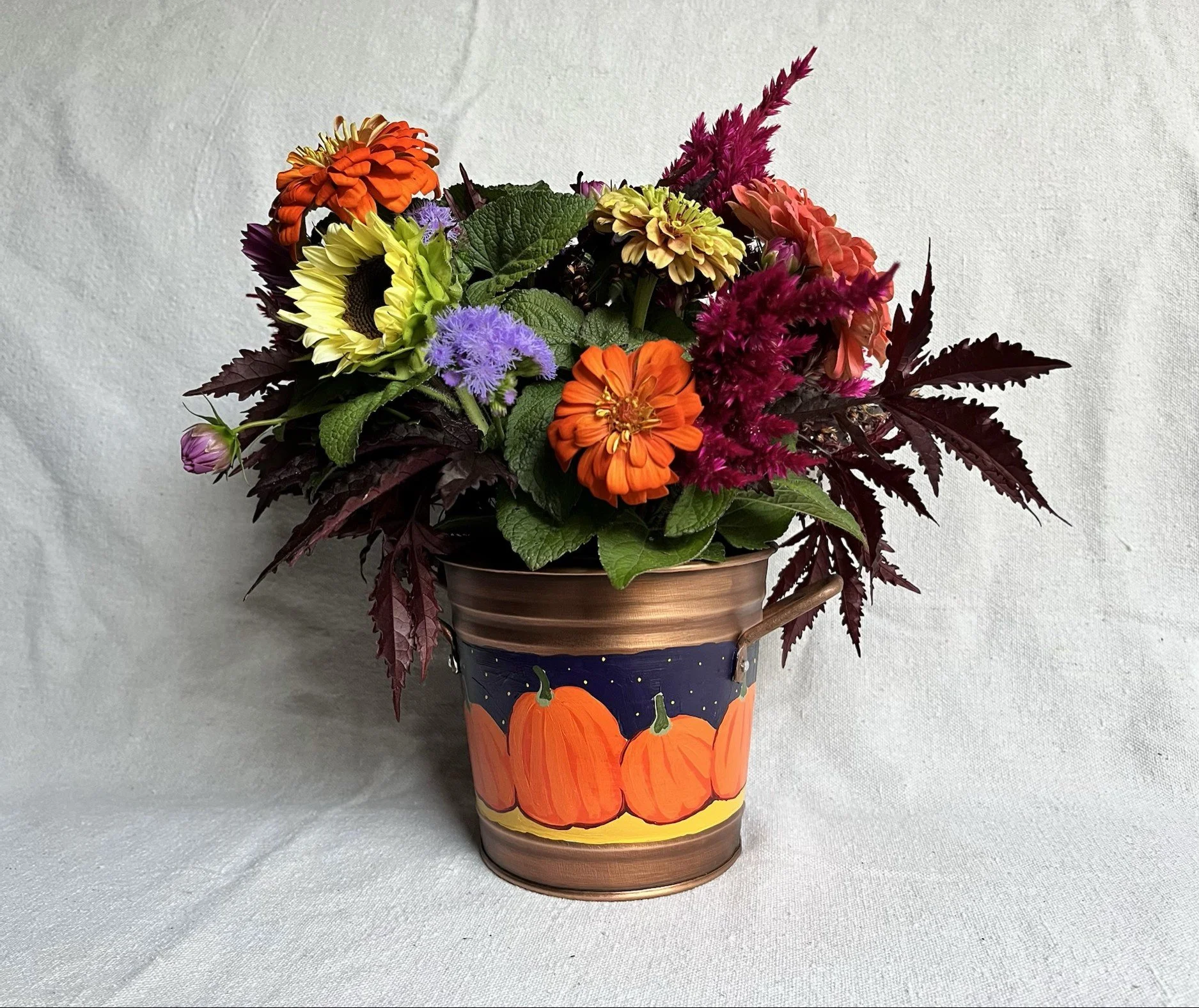 Hand Painted Pumpkin Patch Decorative Tin
