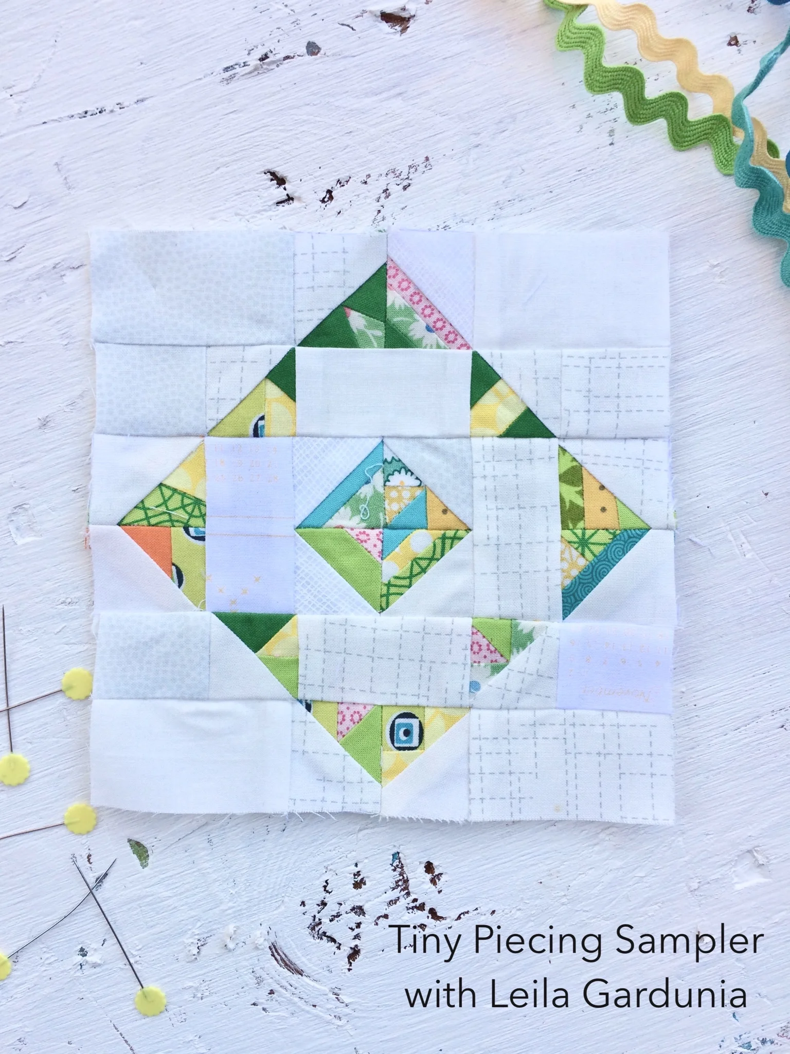 tiny piecing scrappy triangle quilt block green.jpg