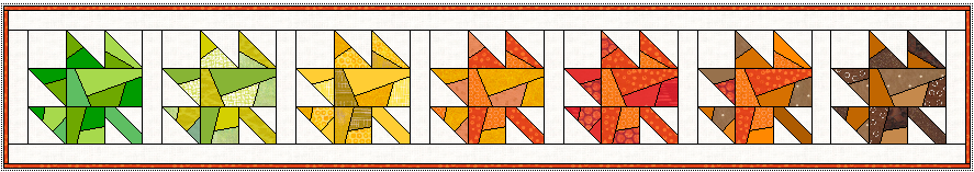 8” x 50” If you’re looking for a smaller project try sewing 7 blocks together with 1” sashing. I think it is fun to have the leaves change from green to brown.