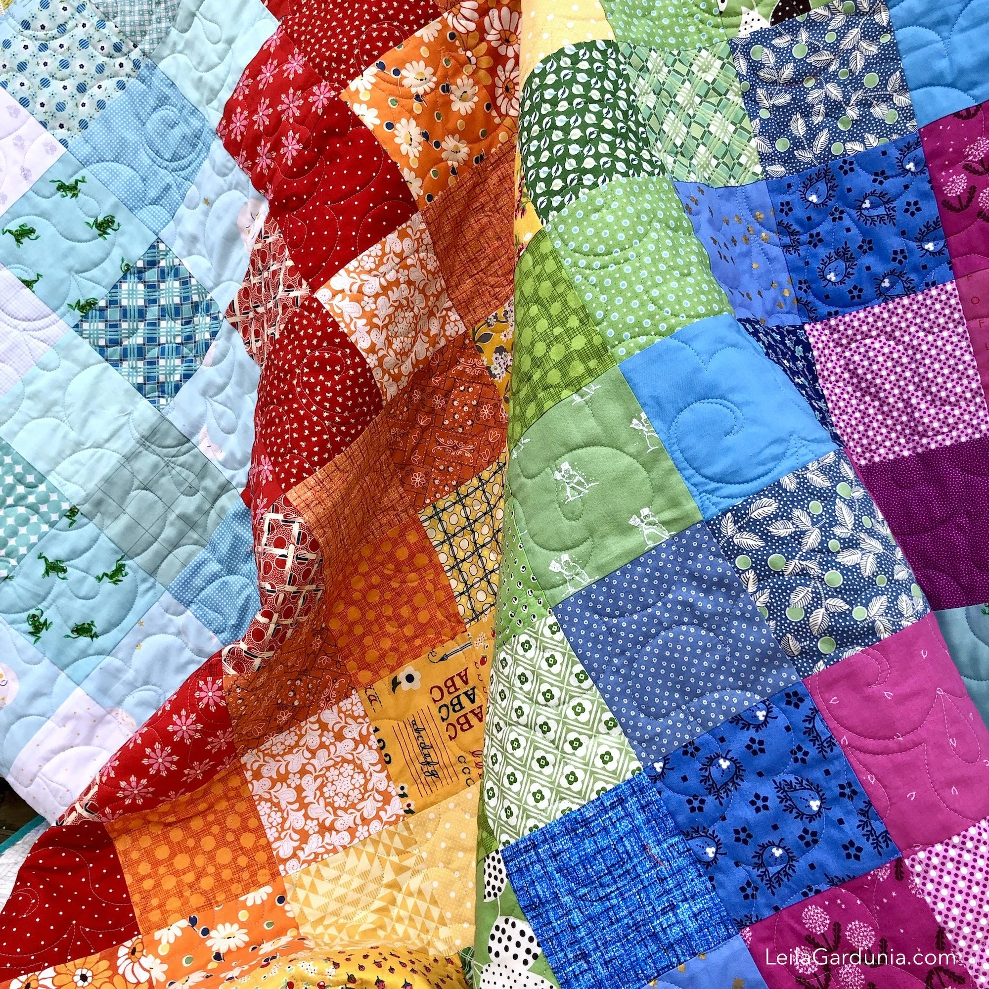 Close Up of Scrap Happy Rainbow Quilt.JPG