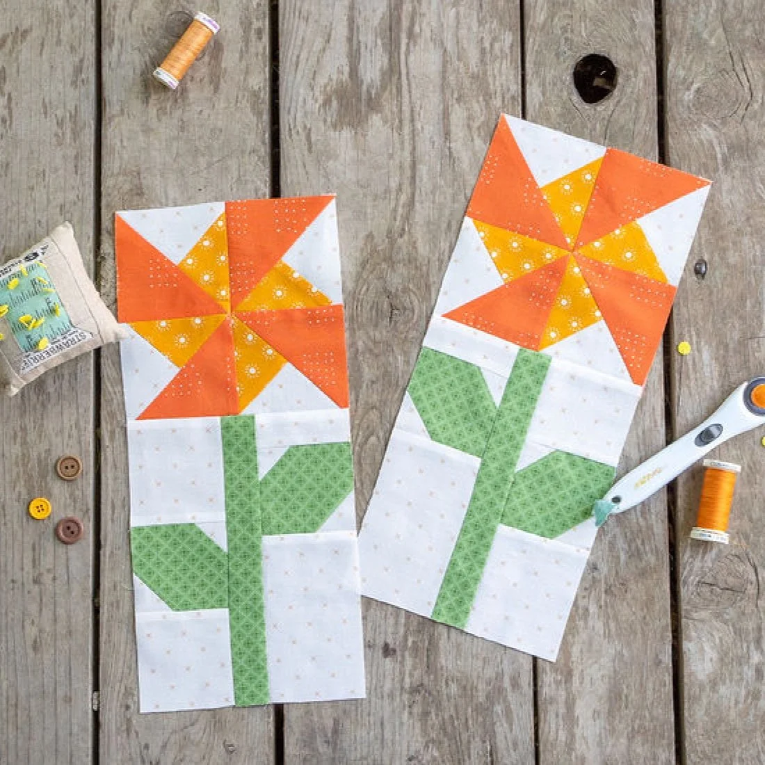 Quilty Chicks BOM: Flower 2 - Double Pinwheel Tutorial