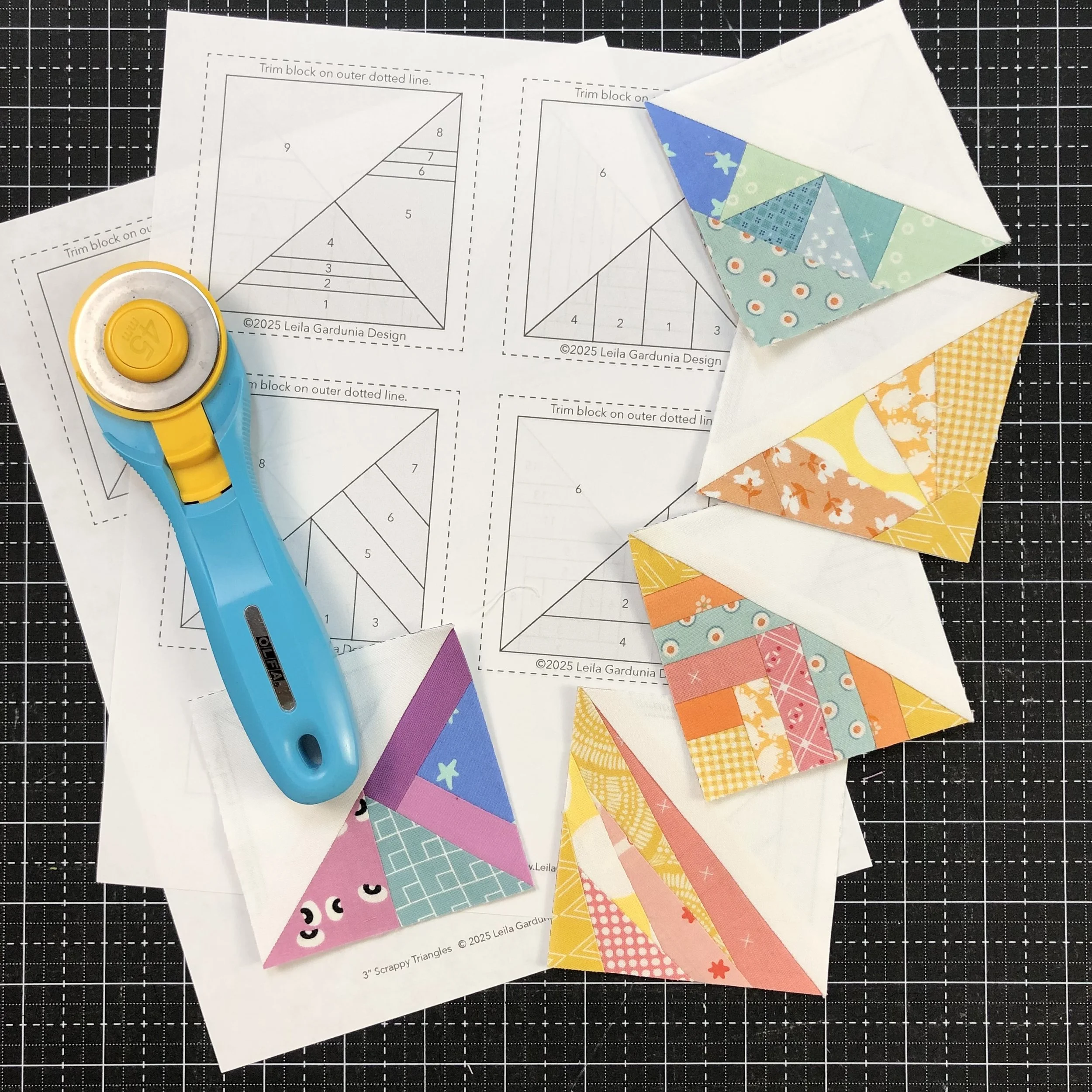 3 inch scrappy triangle quilt blocks with foundation.jpeg