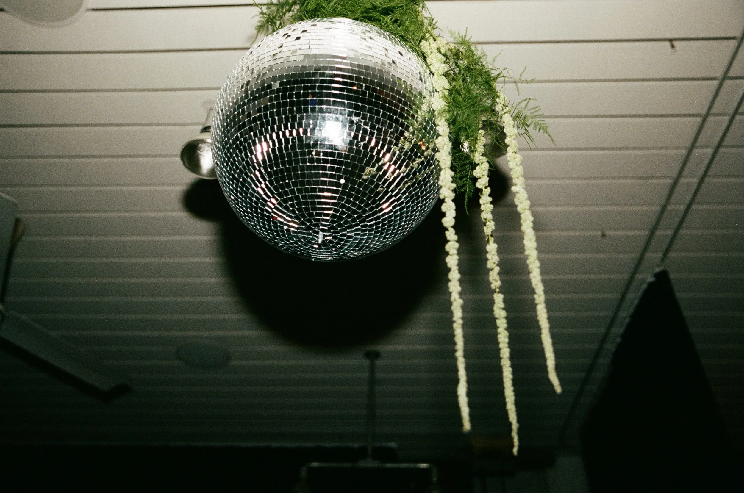 Disco ball with floral detail at Supermoon vinyl DJ event in California
