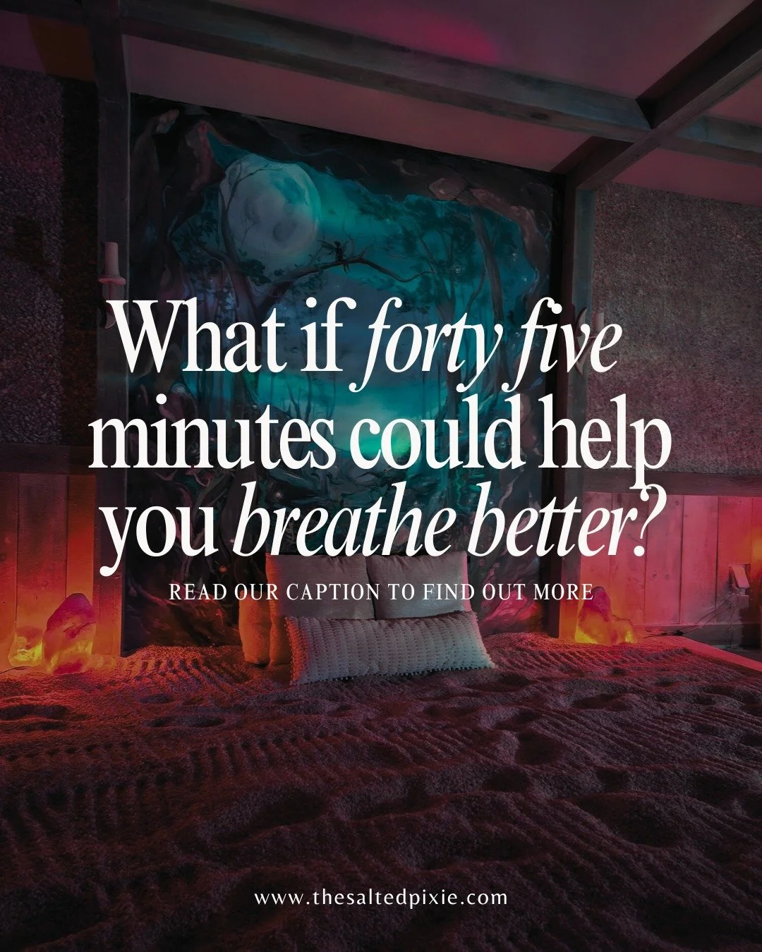 Forty-five minutes may not sound like much &mdash; but for salt therapy, it&rsquo;s enough to make a real difference. As you breathe in dry, mineral-rich air, tiny salt particles work their way through your airways, loosening mucus, calming irritatio