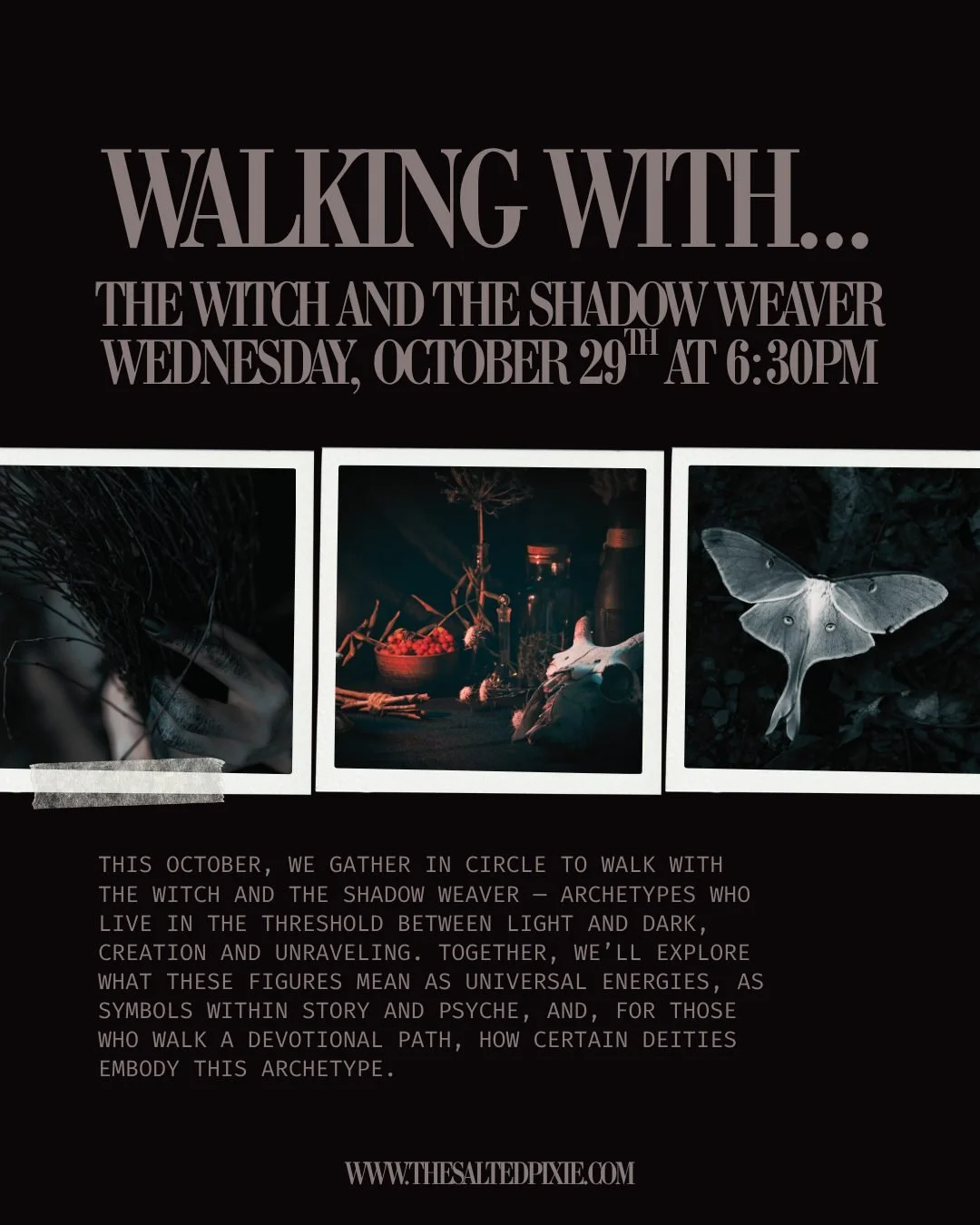 ✨ Celebrate Samhain + the Season of the Witch and join us for this month&rsquo;s Walking With Archetypes Circle: The Witch &amp; The Shadow Weaver

This October, we gather in sacred circle to walk with two powerful guides &mdash; the Witch and the Sh