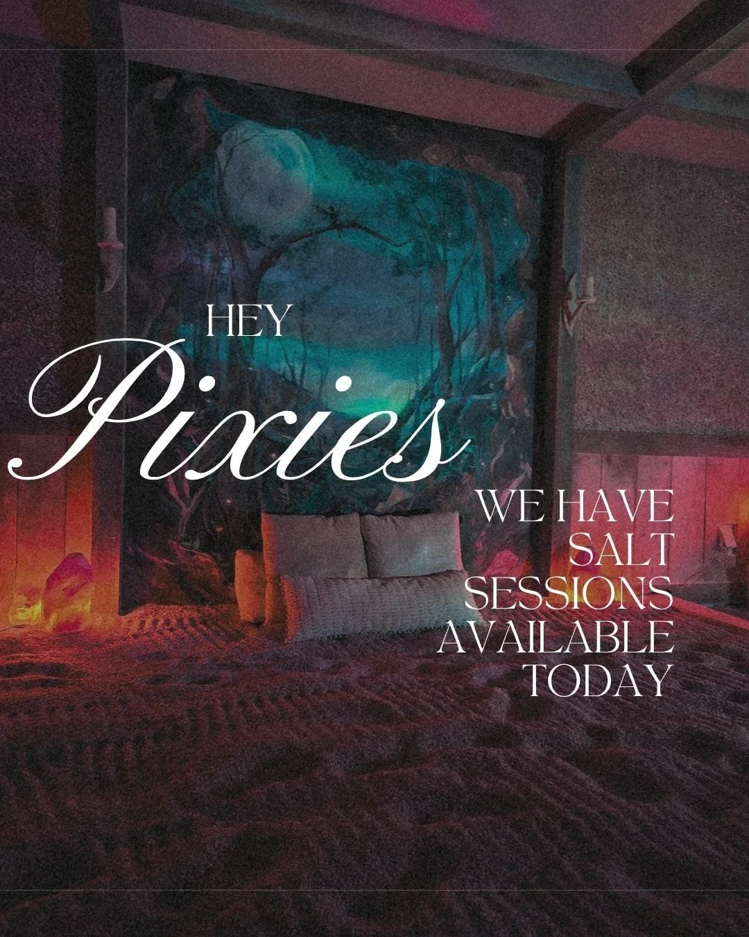Hey Pixies 🧚&zwj;♀️
We&rsquo;re open 12 PM &ndash; 4 PM today, and the salt cave is the perfect place to warm up and unwind. 

The shop is fully stocked with locally made magical goods, from bath rituals and brooms to baby dragons and cozy self-care