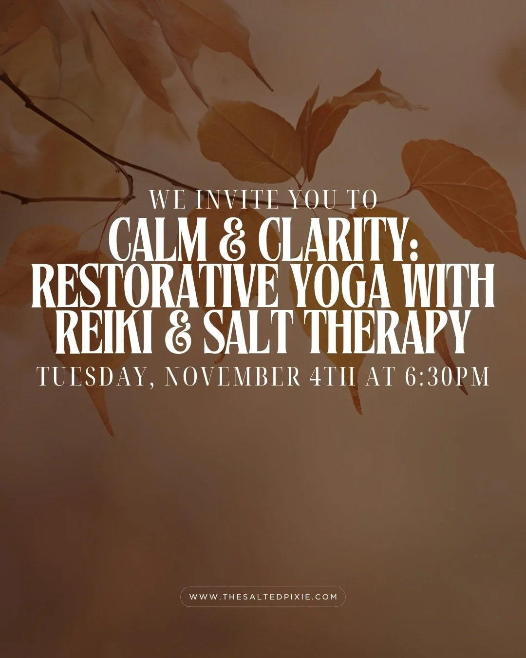 Join us for an evening of grounding and renewal in the salt cave &mdash; gentle restorative yoga, soothing Reiki energy, and salt therapy.

There are only 4 spaces left, so if your body&rsquo;s been craving rest and your mind needs stillness, this is