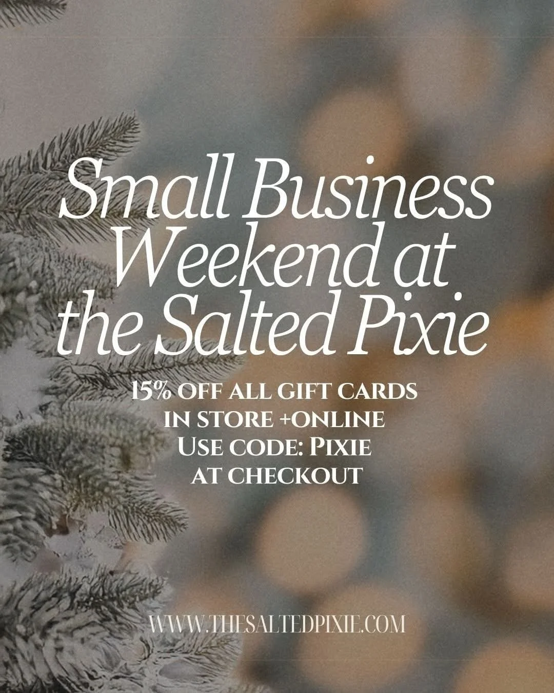 Small Business Weekend is here, and we&rsquo;re so grateful to celebrate it with you. ✨

All weekend long, enjoy 15% off all gift cards, both in-store and online, using code PIXIE at checkout. These make such easy, heartfelt gifts &mdash; whether you