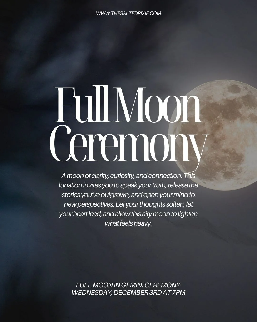 The Gemini full moon arrives with a breath of clarity &mdash; the kind that loosens what&rsquo;s been tangled and reminds you that your voice, your truth, and your curiosity are sacred tools. This moon asks you to release the stories that no longer f