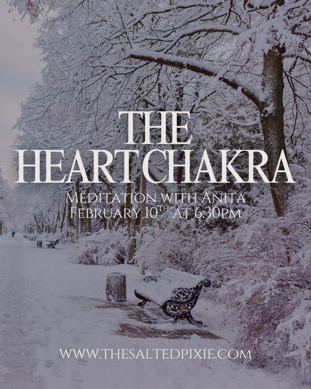 💚 Heart Chakra Meditation with Anita 💚
Tuesday, February 10th at 6:30 PM

Winter can close us in around the edges &mdash; around our schedules, our bodies, and sometimes even our hearts. This meditation is an invitation to soften, breathe, and gent