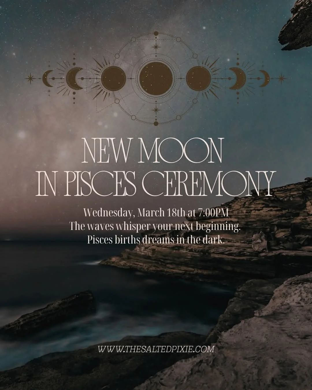 The New Moon in Pisces is a doorway into the unseen.

Pisces is the dreamer, the mystic, the part of us that listens to the quiet whispers of intuition and imagination. Under this moon, the veil between the conscious and subconscious softens, making 