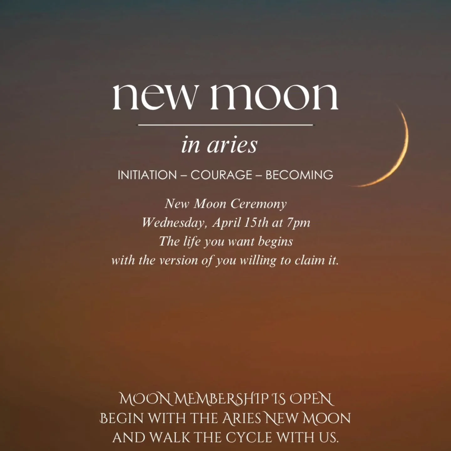 The Aries New Moon is the first new moon of the zodiac cycle.

It is the spark. The threshold. The moment where something inside of you begins to whisper, it is time.

Time to stop circling the life you want. Time to stop waiting until you feel fully