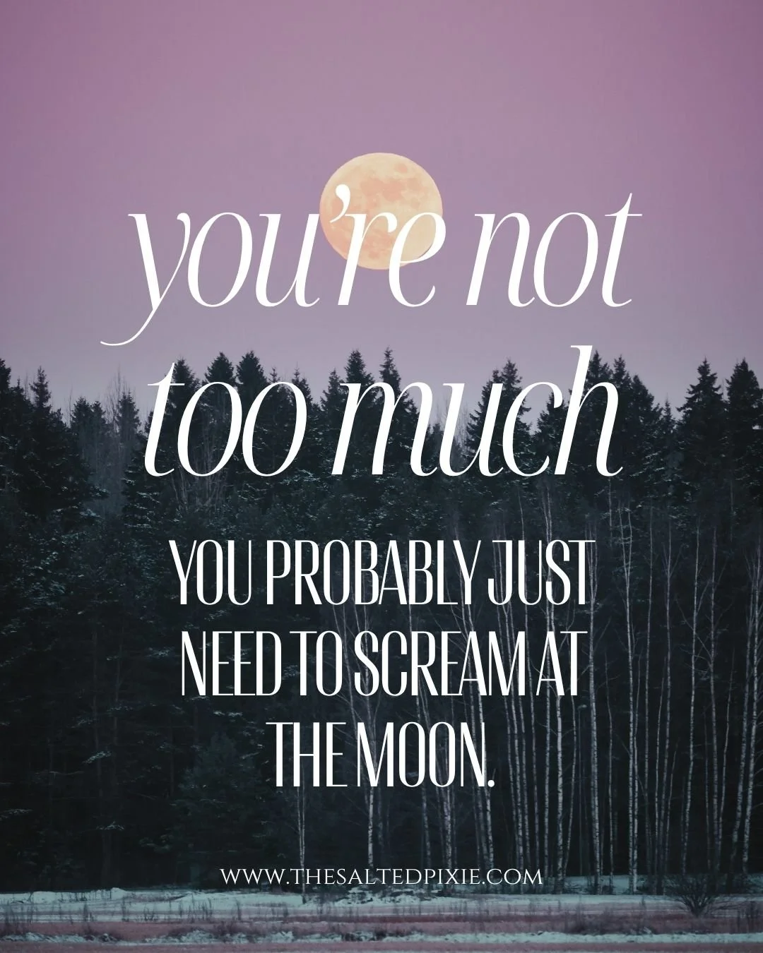 You&rsquo;re not too much.
You&rsquo;re just holding too much in.

And eventually&hellip; that needs somewhere to go.

If you&rsquo;re looking for a place where it&rsquo;s safe to howl at the moon, safe to process, safe to just be exactly where you a