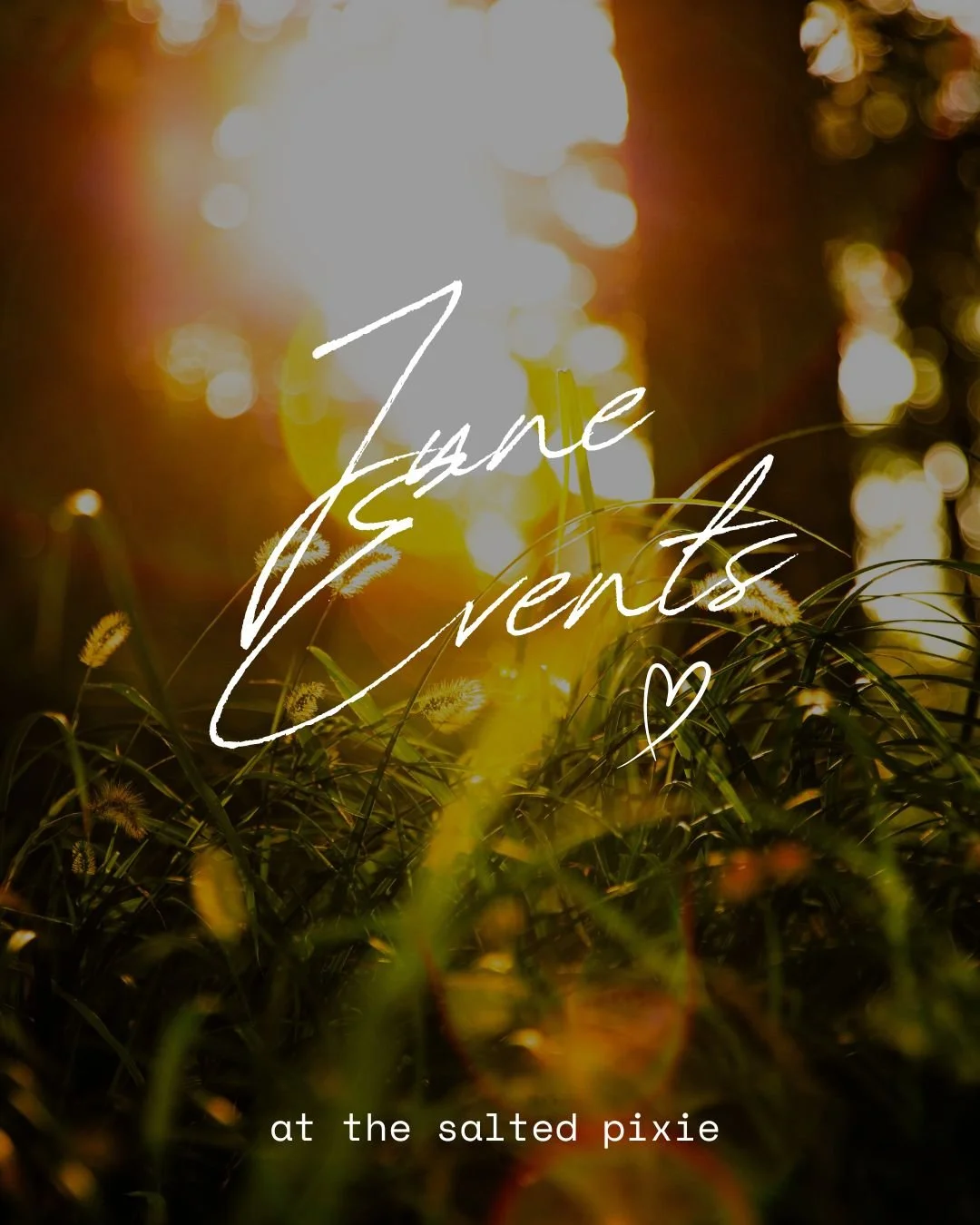 June at The Salted Pixie 🌙

✨ Tuesday, June 2 &bull; 6:30 PM
Calm + Clarity Restorative Yoga &amp; Reiki
Theme: Balance &amp; Stillness

✨ Friday, June 5 &bull; 6:30 PM
In the Mirror: A Michael Jackson&ndash;Inspired Meditation

✨ Sunday, June 7 &bu