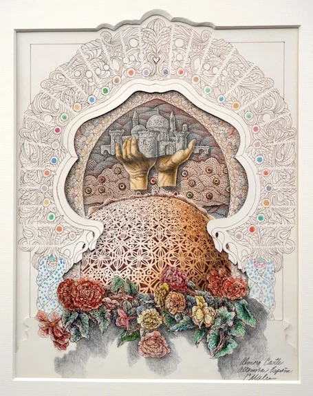 Carl Wilen’s Almoro Castle 12 x 14.75 Watercolor Ink Graphite Cut Paper