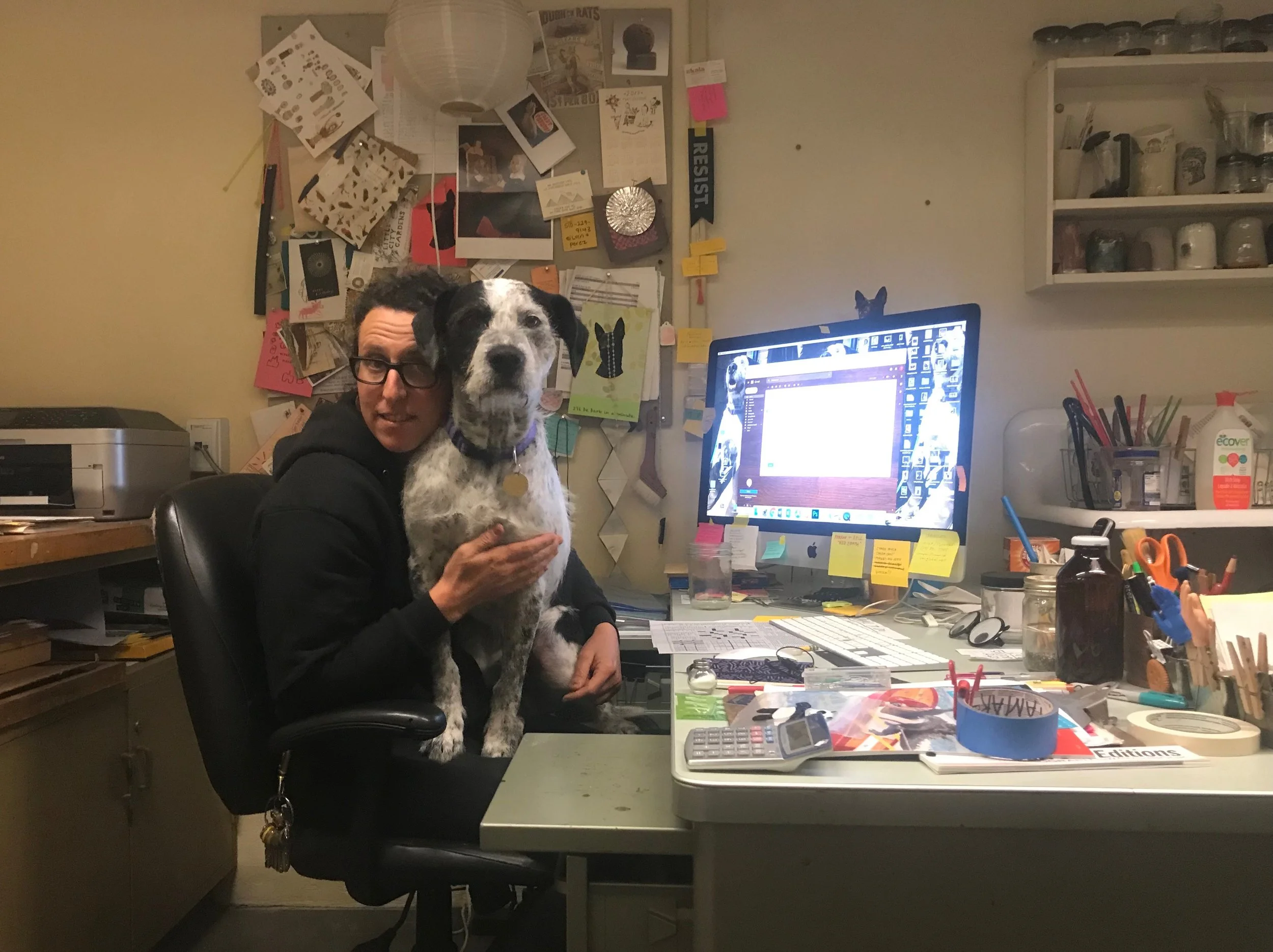 Portrait of Tamar Beja with her dog