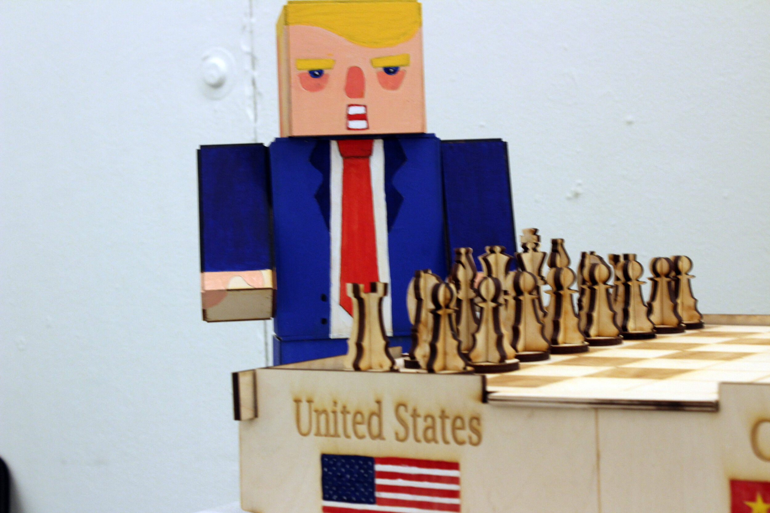 Zhongjie Cao, "Who is the Winner?" Plywood and acrylic, Chess box
