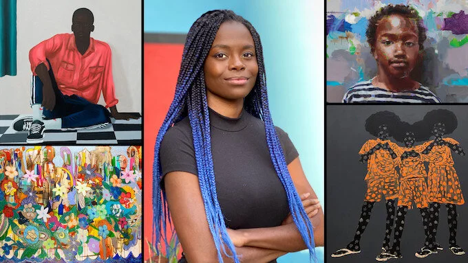 Curator Destinee Ross-Sutton with a selection of artworks from the exhibition Say It Loud (I’m Black and I’m Proud) at Christie’s auction house