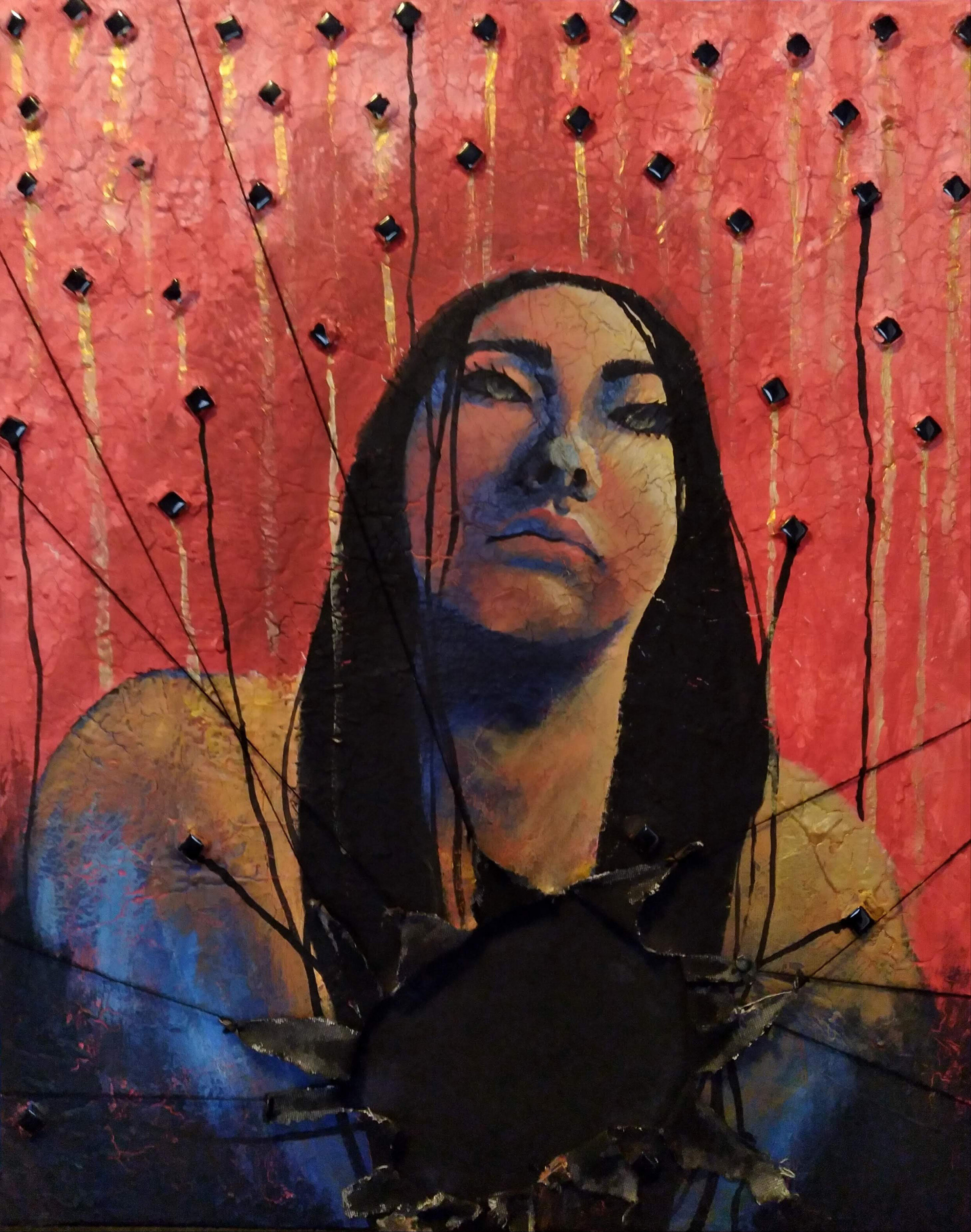 Yesi Avila-Cortez, You Took A Piece,2021, Mixed Media Painting, 18"x24"