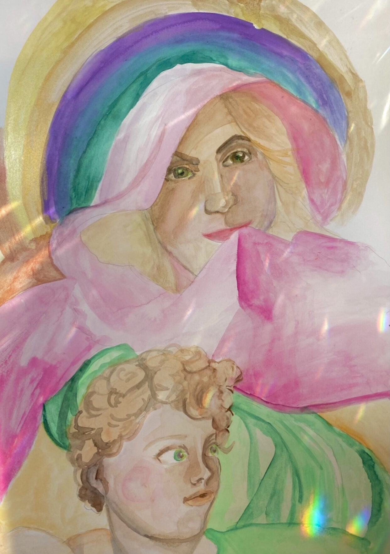 Abel Venegas, mom in the Sistine Chapel, 2021, watercolor on paper, 18x24