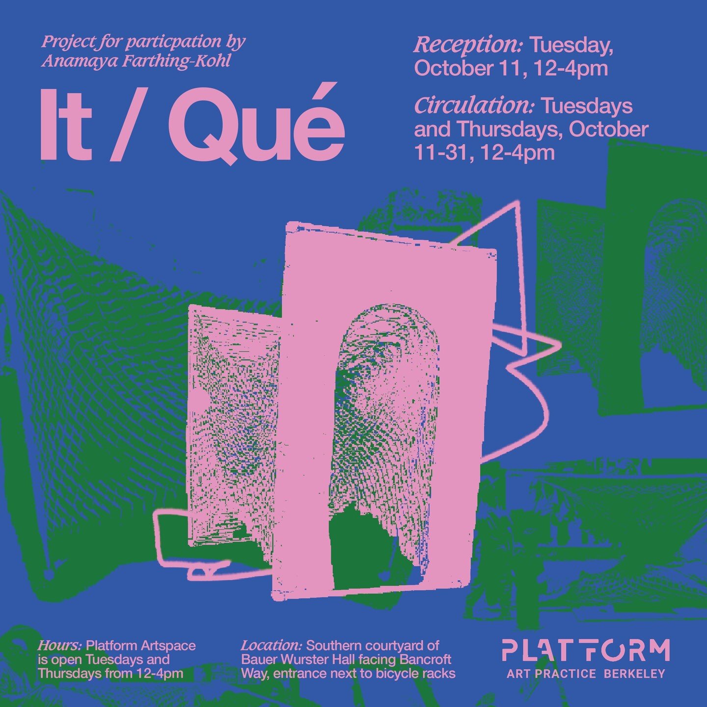 IT/QU&Eacute;
Platform Artspace 
Tuesdays/Thursdays, 12-4pm

Meet IT/QU&Eacute; - a sculpture-in-residence at Platform Artspace throughout the month of October. During its time at Platform, It will be in circulation, you can check out it just like a 