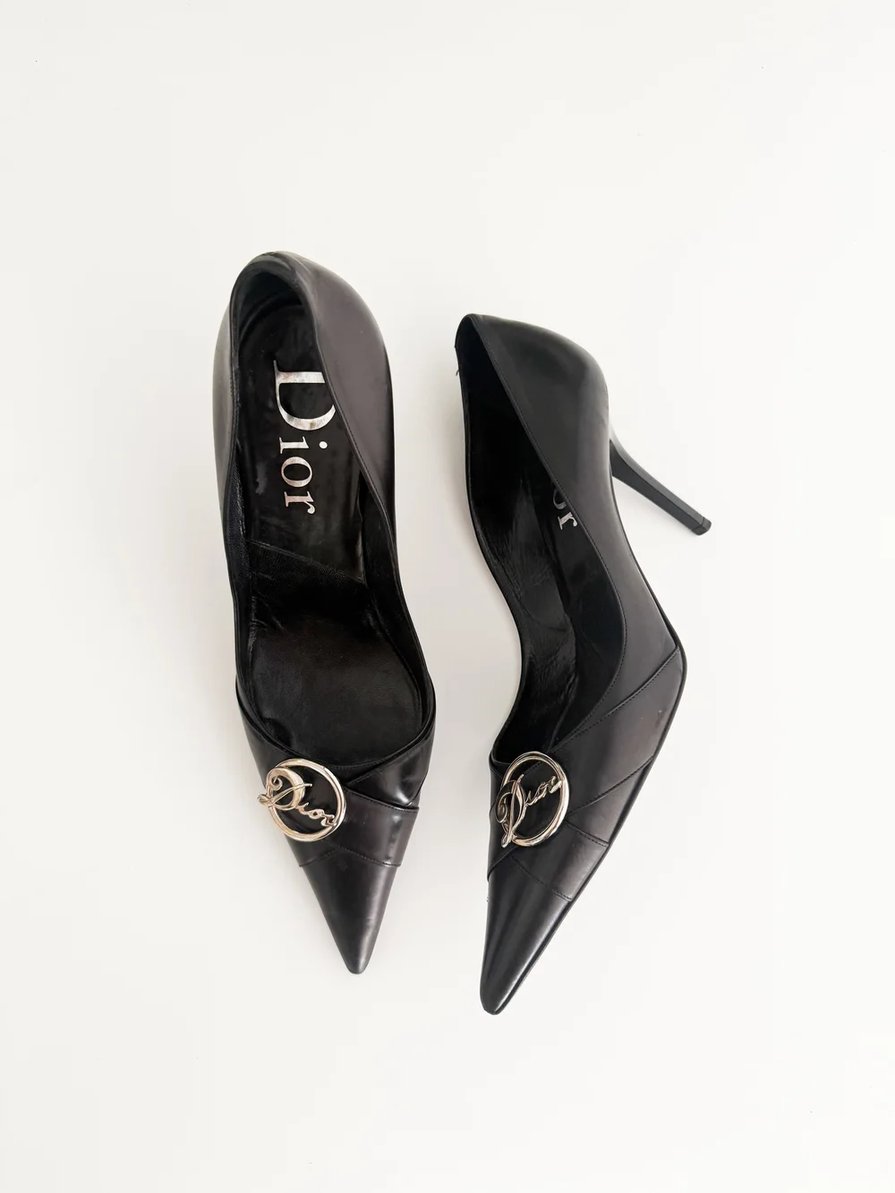 Christian Dior Black Leather Logo Heels (US 9 / IT 39) — sororité.