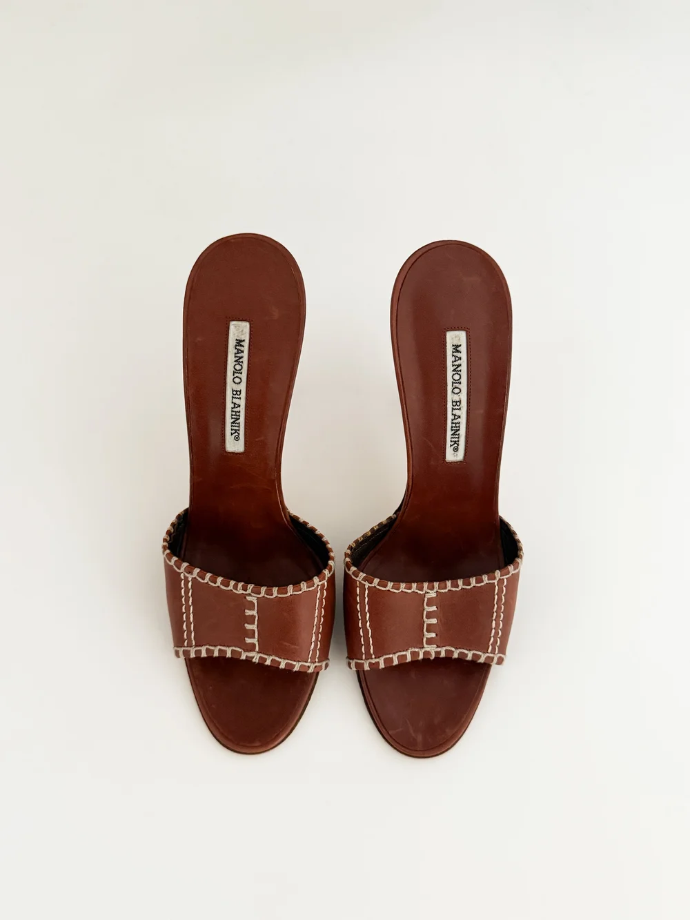 Manolo Blahnik Brown Leather Stitched Sandal Heels (US 9.5