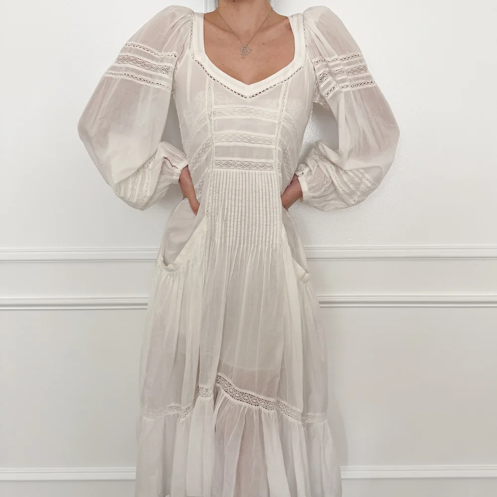 Isabel Marant Angelic White Crochet Lace Prairie Gown (M-L