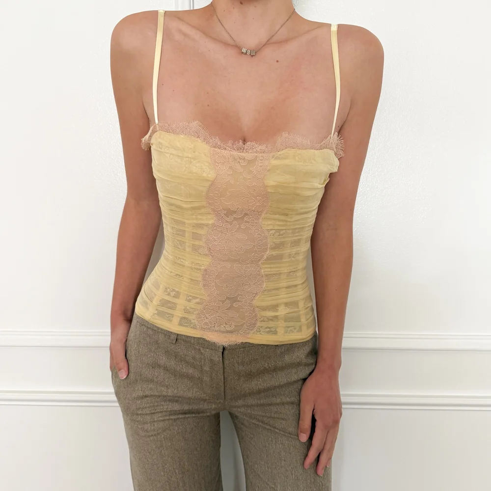 Dolce & Gabbana Pastel Yellow & Pink Ruched Bustier Bodice