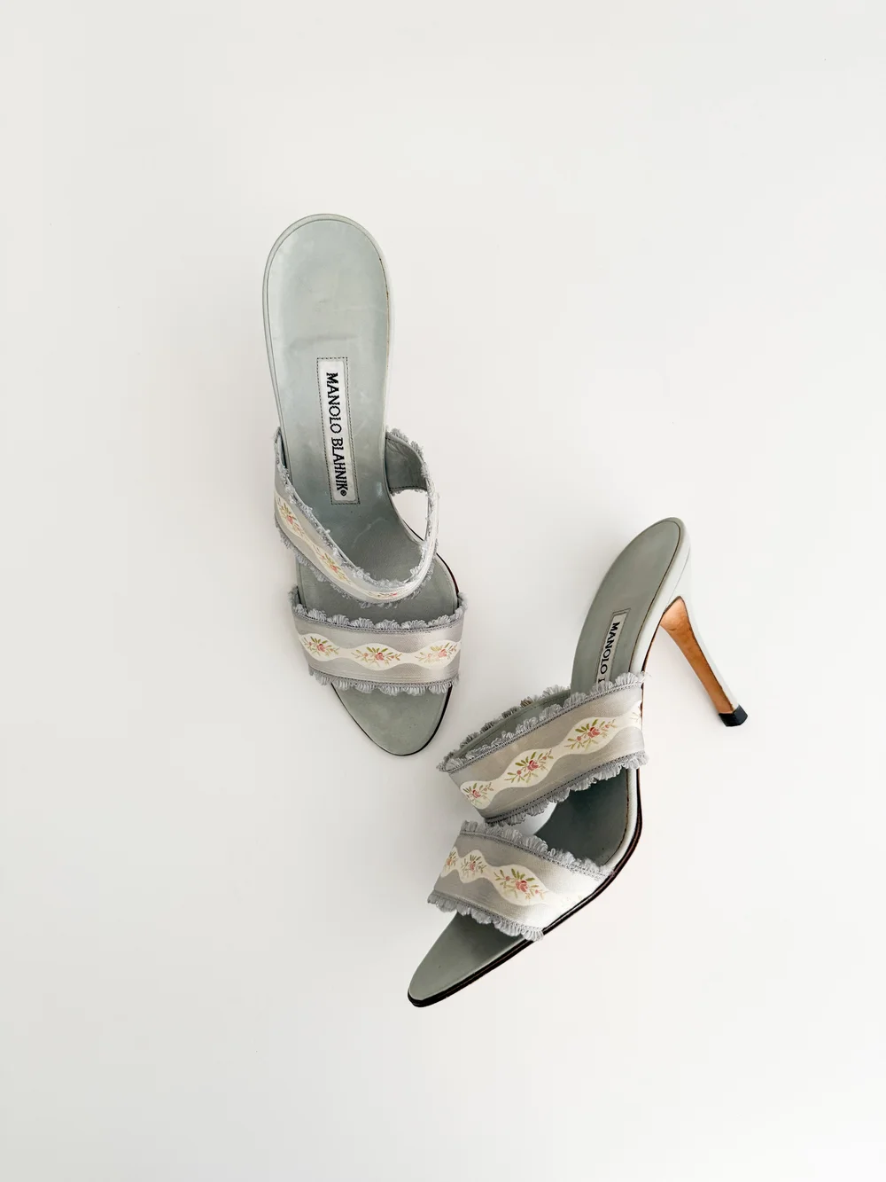Manolo Blahnik Vintage Floral Satin Sandal Heels (IT 36.5