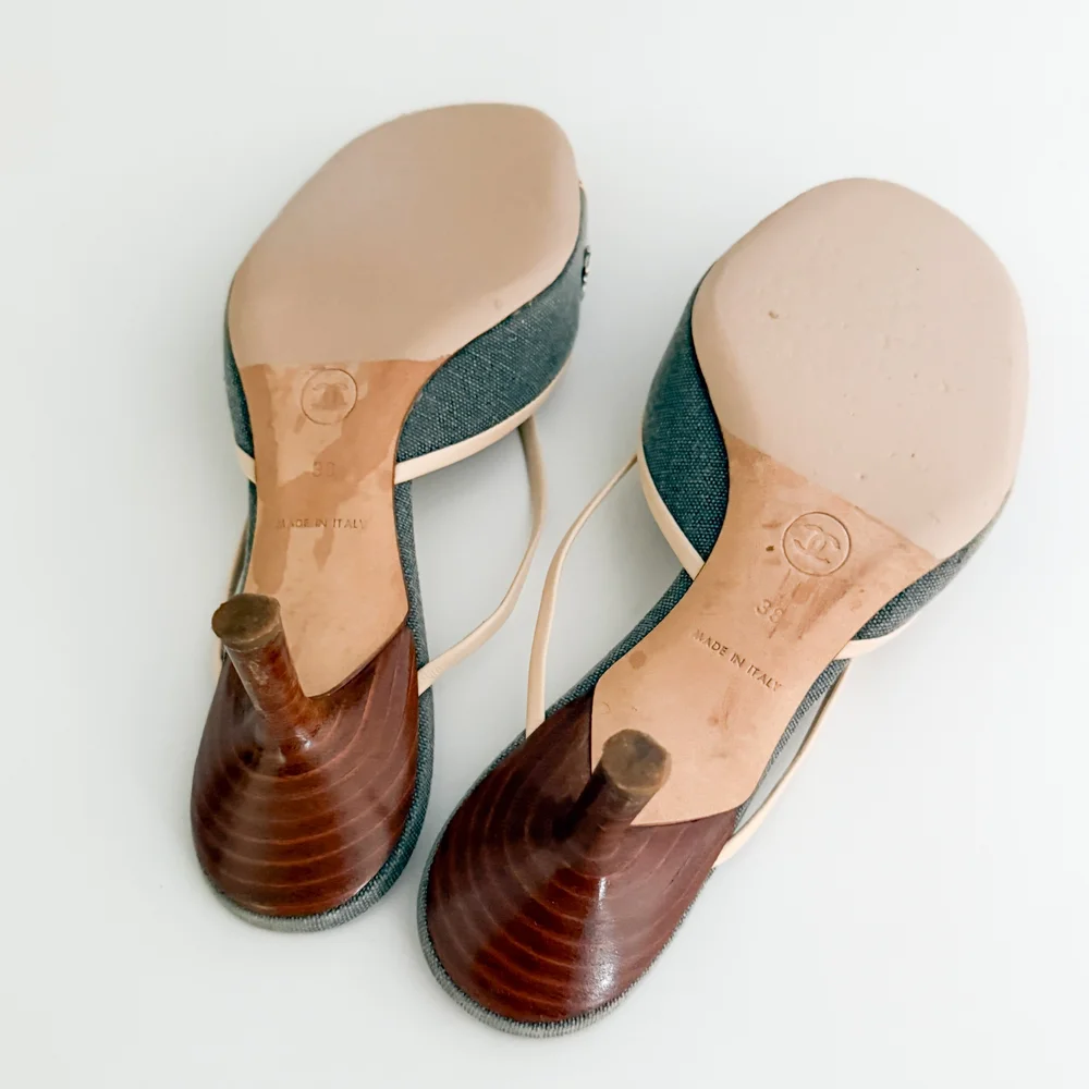 靴 Chanel tweed bow sandals CHANEL Tweed Grosgrain Bow