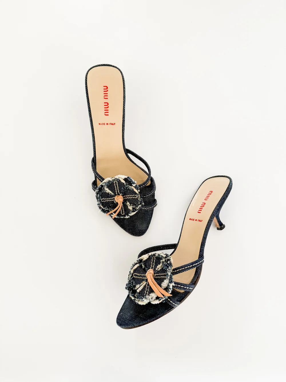 Miu Miu Vintage Denim Flower Sandal Heels (US 7.5 / IT 37.5