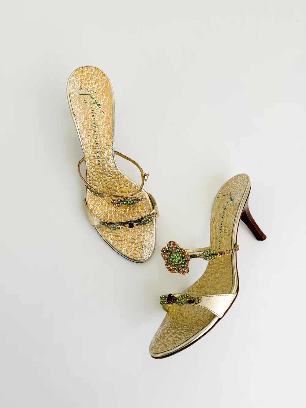 Giuseppe Zanotti Italian Luxury Rhinestone Floral Sandal Heels (US
