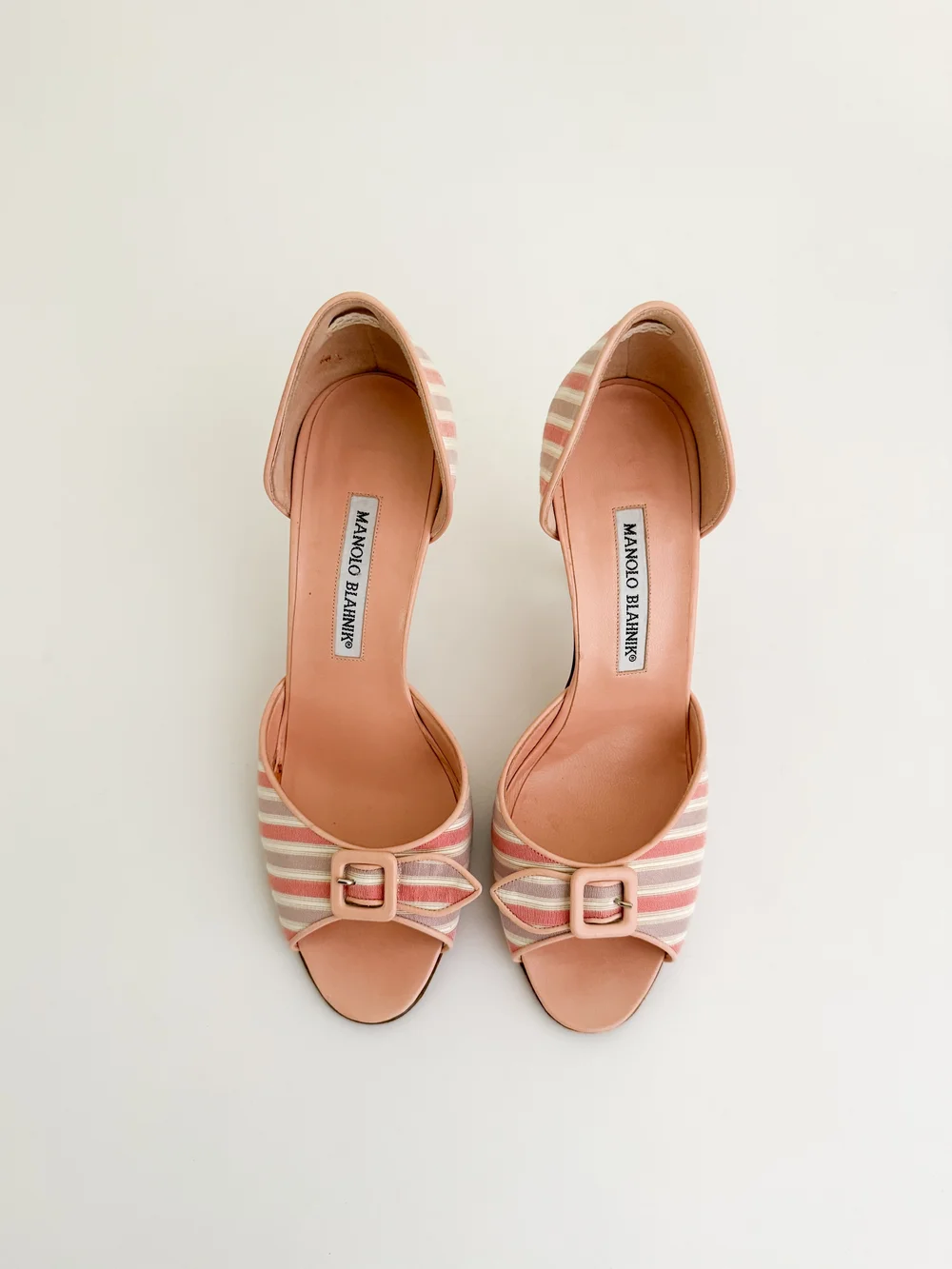 Manolo Blahnik Pink Stripe Buckle D'Orsay Heels (US 8.5 / IT 38.5