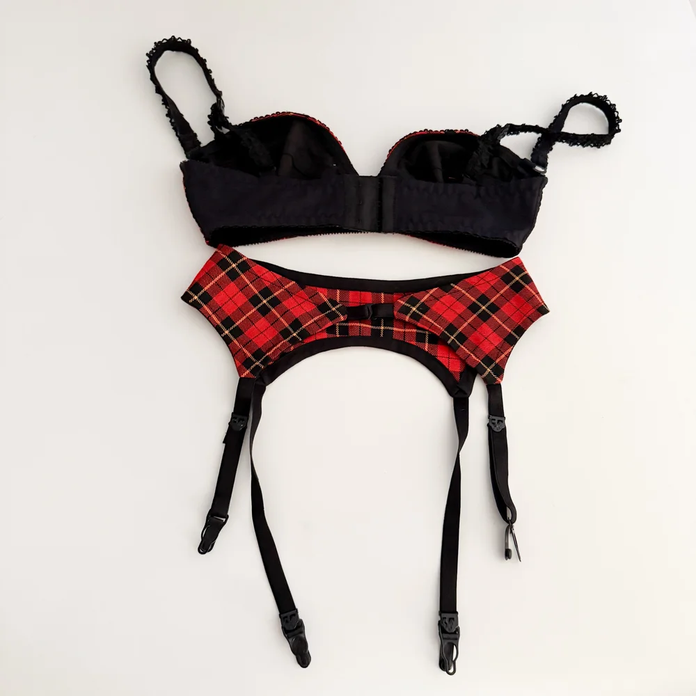 Chic Plaid Bustier & Garter Belt Two-Piece Lingerie Set (Small)  sororit.