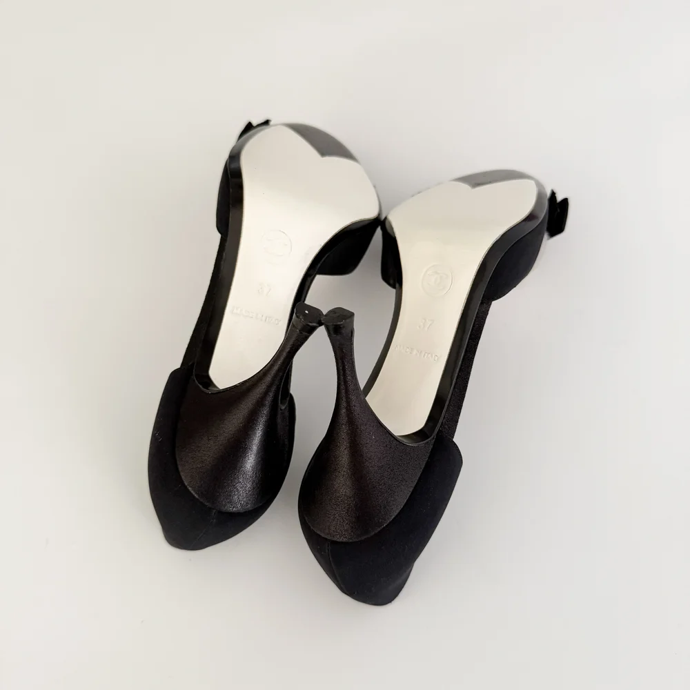 Chanel Iconic Camellia Black & Ivory Heels (US 7 / IT 37