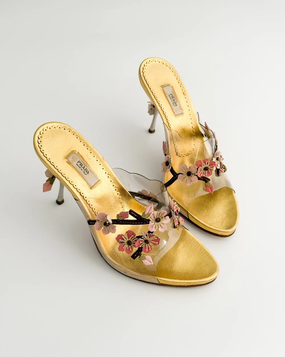 Prada Vintage Sakura Cherry Blossom PVC Heels (IT 35) — sororité.