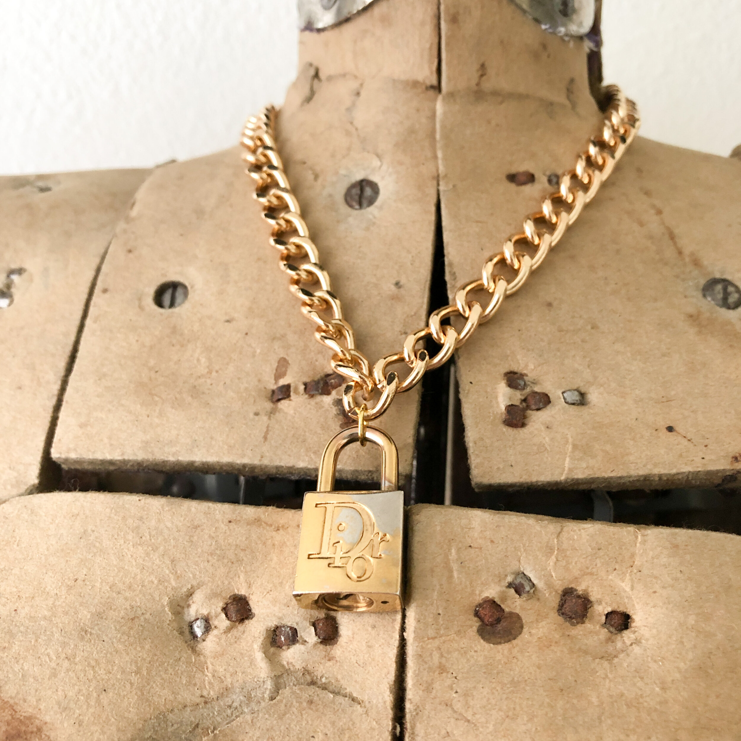 gold dior padlock necklace