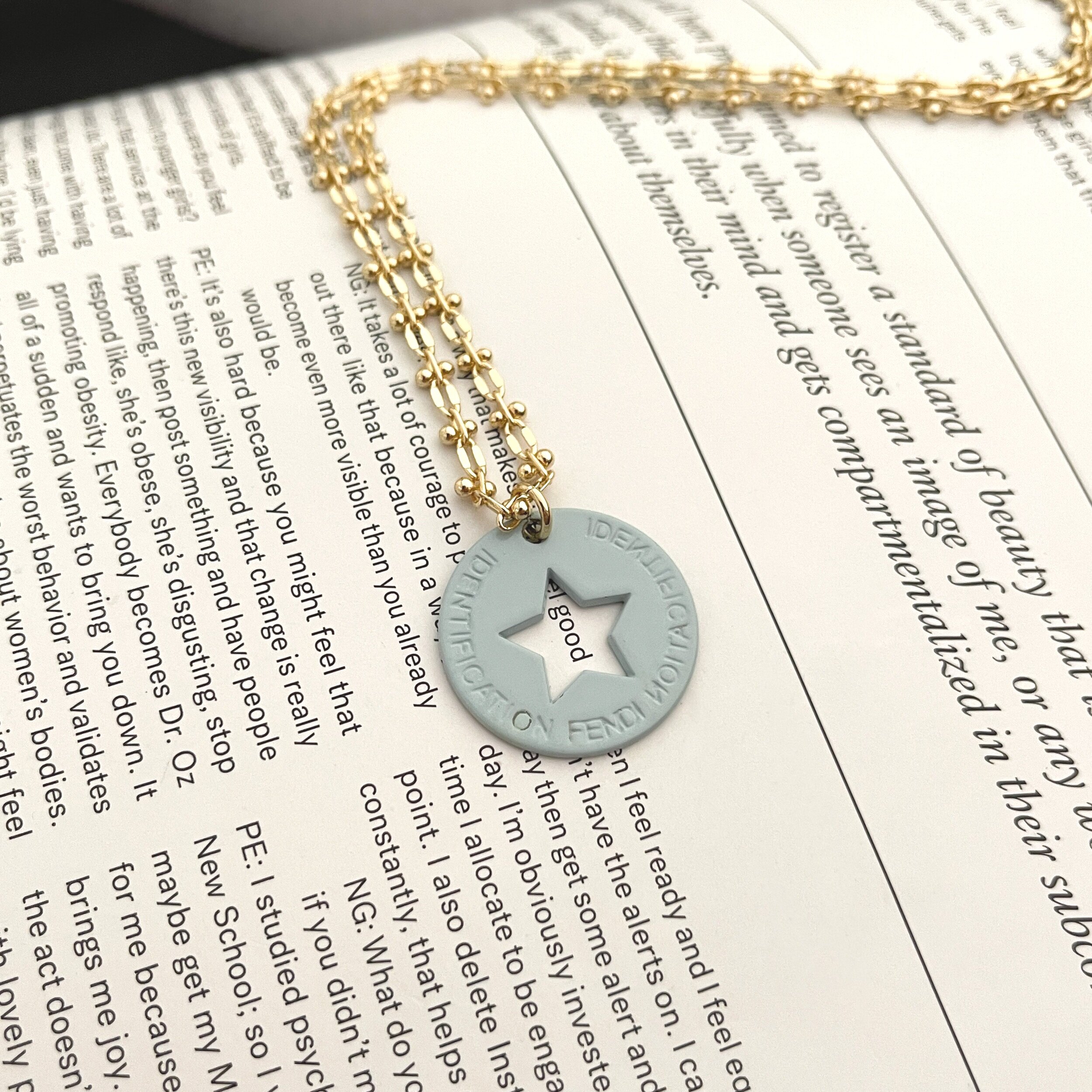 Fendi Identification Repurposed Engraved Cut-Out Star Charm Necklace - Pale  Blue — sororité.