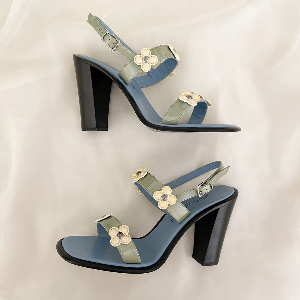 Louis Vuitton Iconic Blue Flower Sandal Heels (IT 40 / US 9