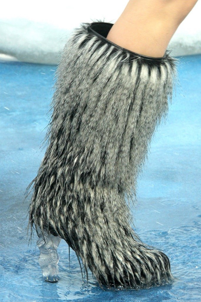 Chanel Fall 2010 Faux Fur Fantasy Shaggy Knee-High Statement Boots (US 6.5  - 7 / IT 37) — sororité.