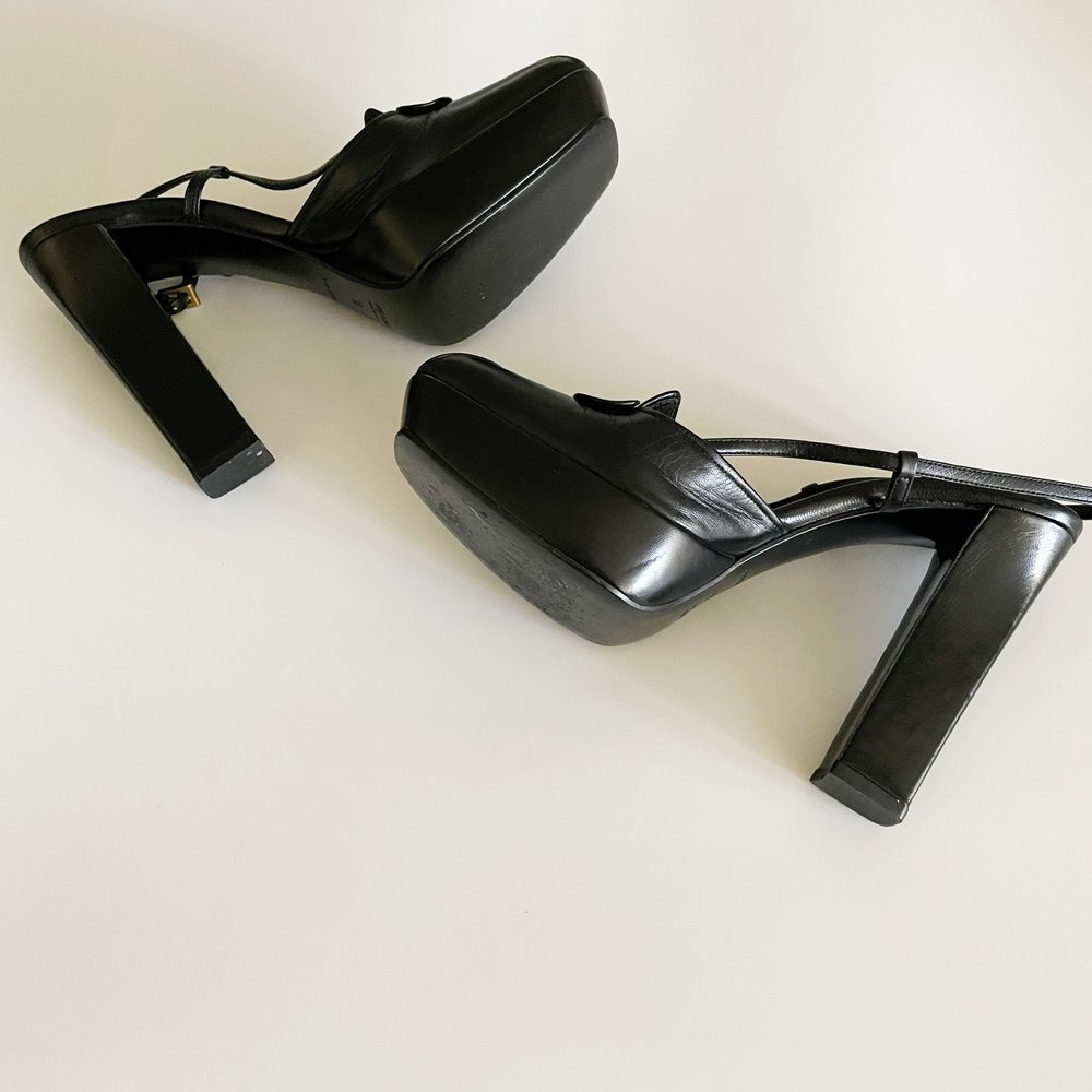 Prada Vintage Black Slingback Mary Jane Platform Heels (IT 38 / US