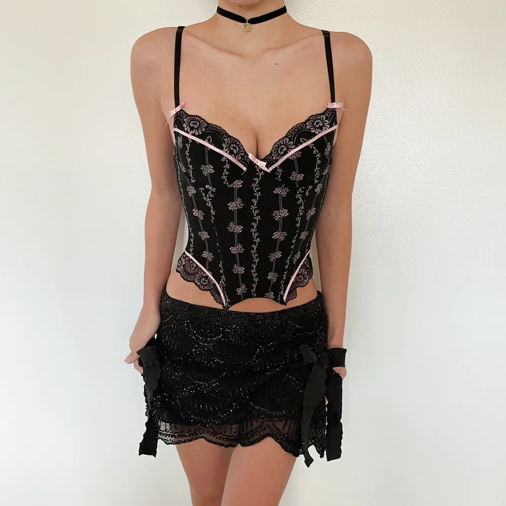 Darling 2000's Black & Pink Floral Bustier - As Seen on Gossip