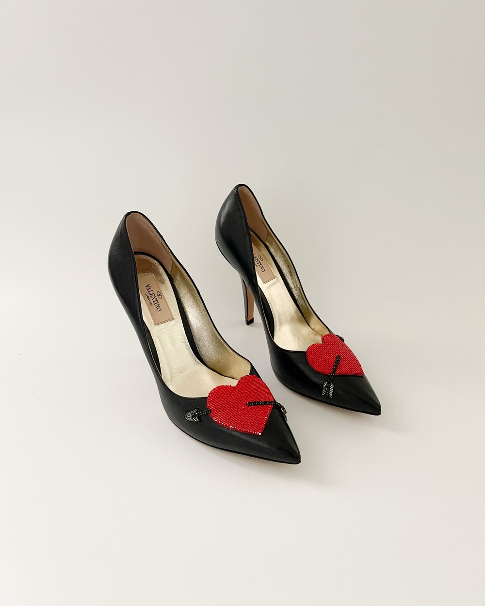 Valentino Heart & Arrow Black Leather Pump Heels (US 7.5 / 37.5) —