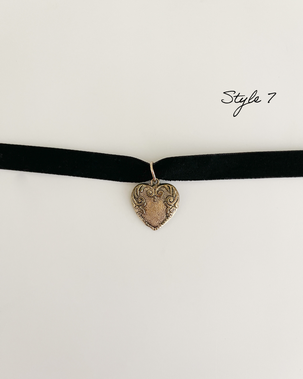 Vintage Romantic Gilded Heart Charm Black Velvet Tied Choker