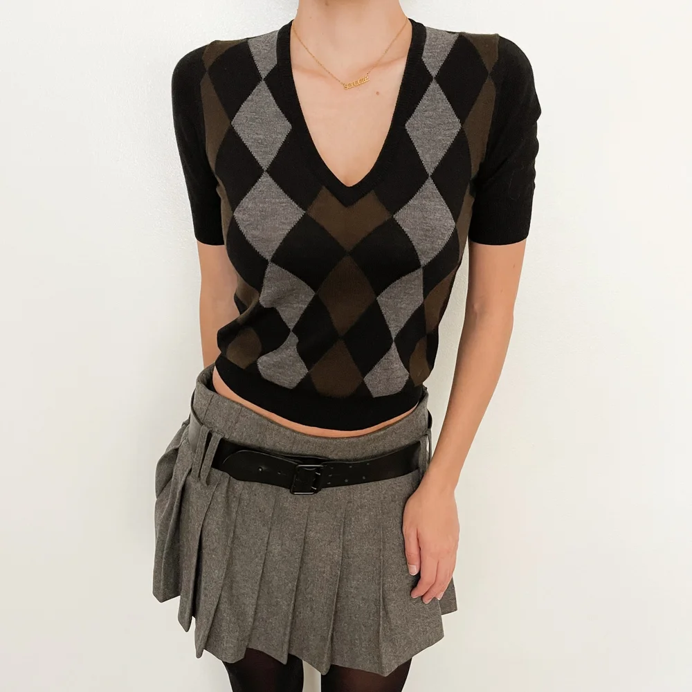 Prada F/W 2003 Vintage Argyle Short-Sleeve Sweater - As Seen on