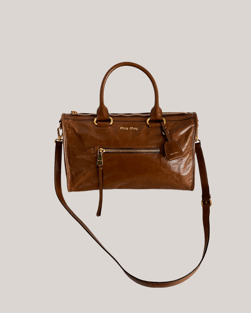 Miu Miu Brown Leather Oversized Tote Purse — sororité.